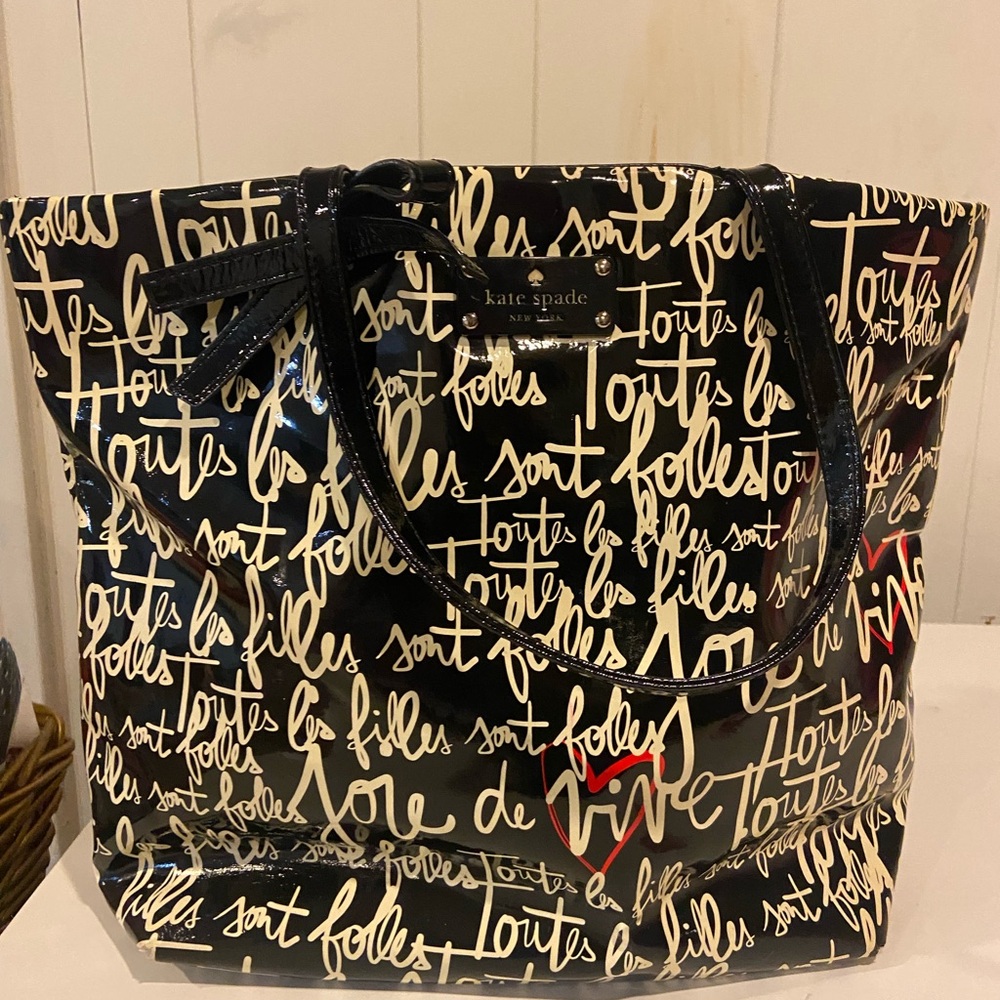 Kate Spade Black and Cream Graphic Tote
